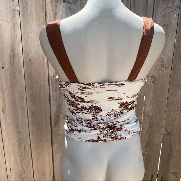 Free people Printed 2 Tone Tank in Oak Combo Brown and White size small - Picture 8 of 11
